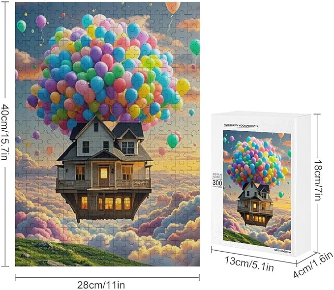 Wooden Puzzle - Floating House Jigsaw Puzzles，Wooden Puzzles for Adults 300 Pieces Challenge Puzzles，Educational Games，Family Puzzles，Unique Gifts for Wall Art