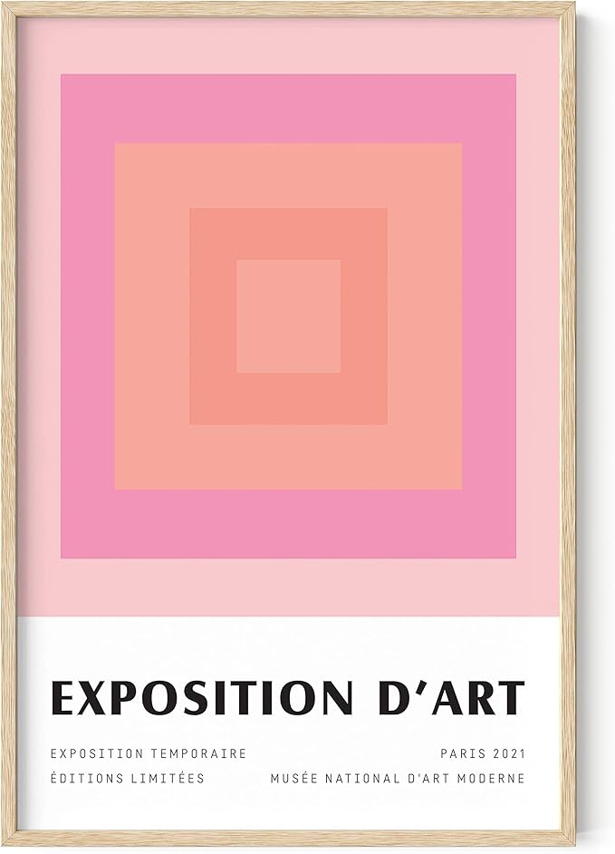 HAUS AND HUES Art Exhibition Poster – Danish Pastel Pink Posters for Room Aesthetic, Geometric Wall Art, Pink Art Prints, Danish Pastel Decor (Beige Frame, 24x36)