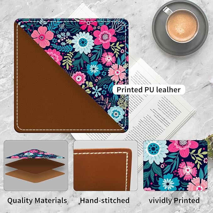 Cute Leather Bookmarks, Fun Triangle Making Corner Bookmark, Book Accessories for Reading Book Lovers, Unbreakable Page Markers for Women Men Cute Purple Flowers