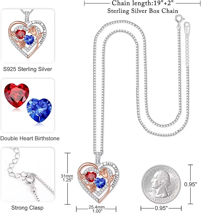 Iefil Valentines Day Gifts for Her - Sterling Silver Birthstone Necklace Anniversary Birthday Gifts for Her Wife Mom Daughter