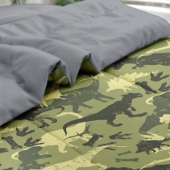 Comforter Set Full Size, Camouflage Dino Dinosaur 7 Pcs Bedding for Kids and Adults, Cute Funny Green Bed Sheet Sets with Fitted Sheet 2 Pillowcases & 2 Shams for Bedroom Bed Decor