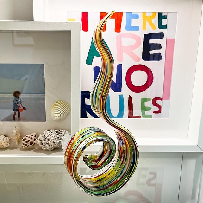 11.4" Tall Hand-Blown Glass Sculpture Murano-Style Sculpture Art Ornament Statue Figurines Home Decor Accent Piece Coastal Ocean Nautical Home Decor,Shelf,TV Stand,Tabletop Centerpieces,Wonderful Gift