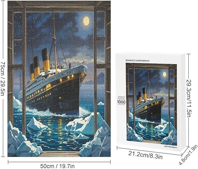 Puzzles for Adults 1000 Pieces Wooden Jigsaw Puzzle - Silent Ship Theme Puzzle，Party Games，Family Toys，Educational Puzzles，Stress Relief Wooden Puzzle，Gifts for Family，Colleagues and Friends