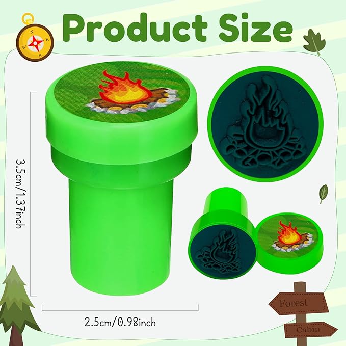 Cinrobiye 24 Pcs Happy Camper Stampers for Boys Girls, Camping Adventure Birthday Party Supplies Favors, Classroom Rewards, Carnival Prizes, Goodie Bag Pinata Fillers for Campfire Tent Hiking Party