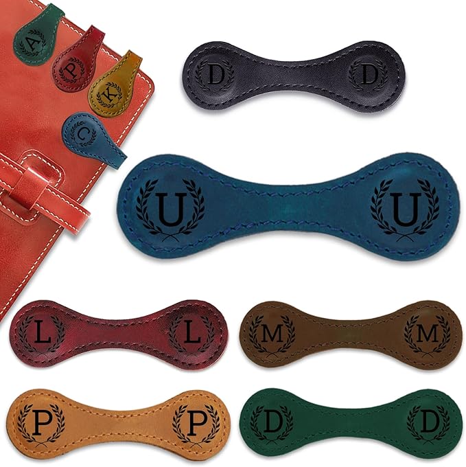 Personalized Magnetic Leather Bookmark - 26 Letters Vintage Engraved Book Marks,Custom Bookmark with Initial,Bookmarks for Women,Reading,Book Lovers (Blue, U)