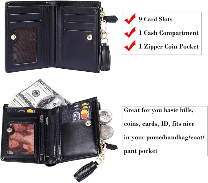 GEEAD Small Wallets for Women Bifold Slim Coin Purse Zipper ID Card Holder