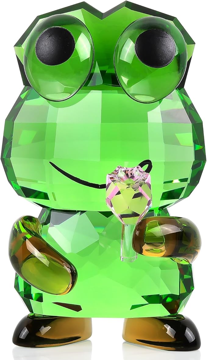 Crystal Frog Hold a Pink Rose Figurine Gifts for Women Mom - Funny Lucky Frog Ornament for Home Office Tabletop Patio Decor Housewarming, Valentine's Day Gift