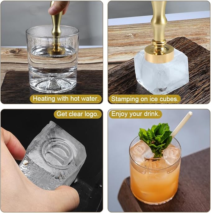 Ice Cube Stamp for Cocktails, Brass Head with Handle, Branding for Whiskey Drinks Party Wedding Making DIY Crafting (Letter D)