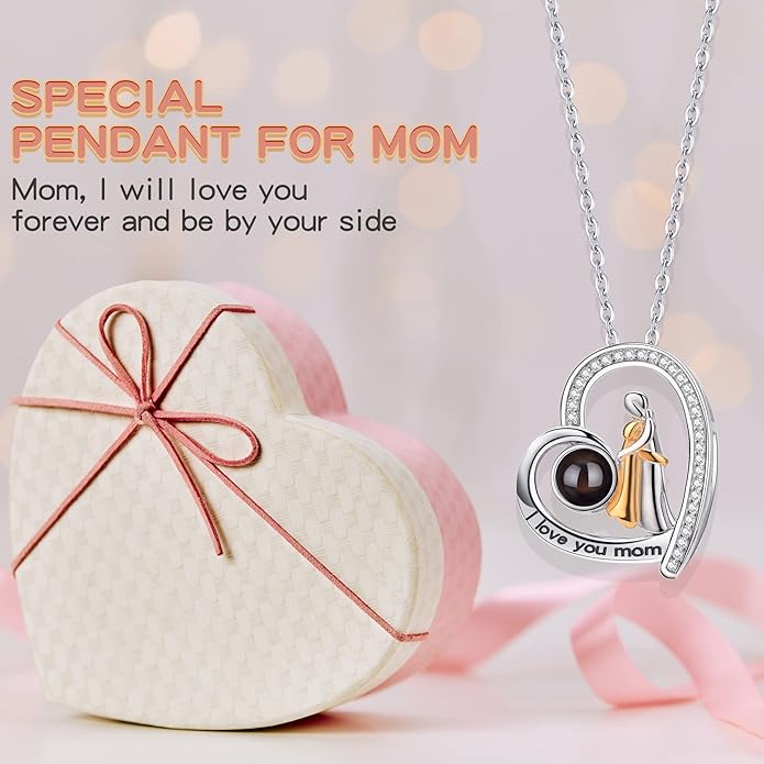 SUPHELPU Personalized Mother's Day Gifts for Mom From Daughter - Custom Photo Necklace With Picture Inside - Projection Necklace for Mom - Memorial Gift