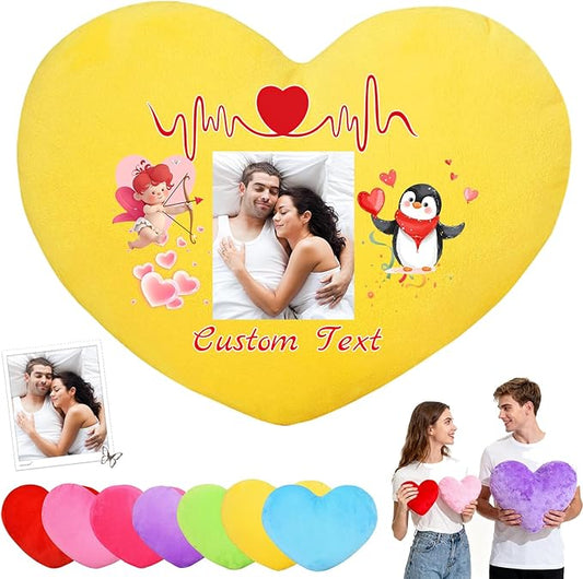 Custom Heart Pillow with Insert, Personalized Heart Shaped Pillows with Photo Name as Valentine Pillows for Hubsand Wife Home Decor Personalized Gifts for Valentines Day Anniversary