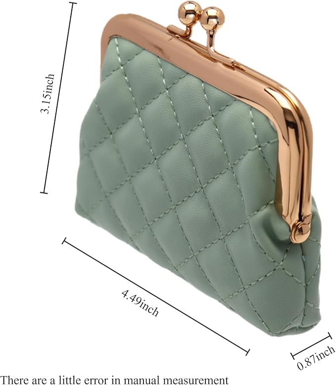 Coin Purse Vintage Bag Lock Wallet Buckle Kiss Lock change purse change holder wallet coin Leather coin wallet(D Light green)