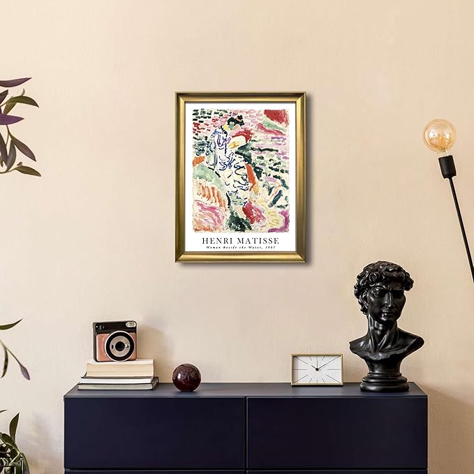 Wieco Art Framed Wall Art Woman Beside the Water 1905 by Henri Mattise Abstract Colorful Art Matisse Posters Canvas Prints for Wall and Home Office Decorations Bronze Gold Frame