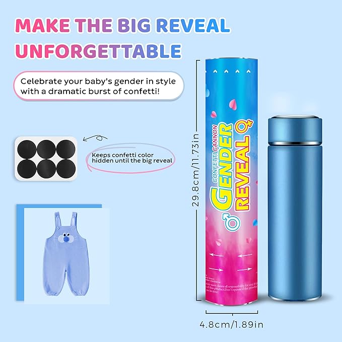 Gender Reveal Confetti Cannons – 6 Pack Blue Party Poppers – Baby Boy Gender Reveal Cannon Kit with Heart-Shaped Confetti – Easy Twist Shooters for Baby Reveal Party Decorations