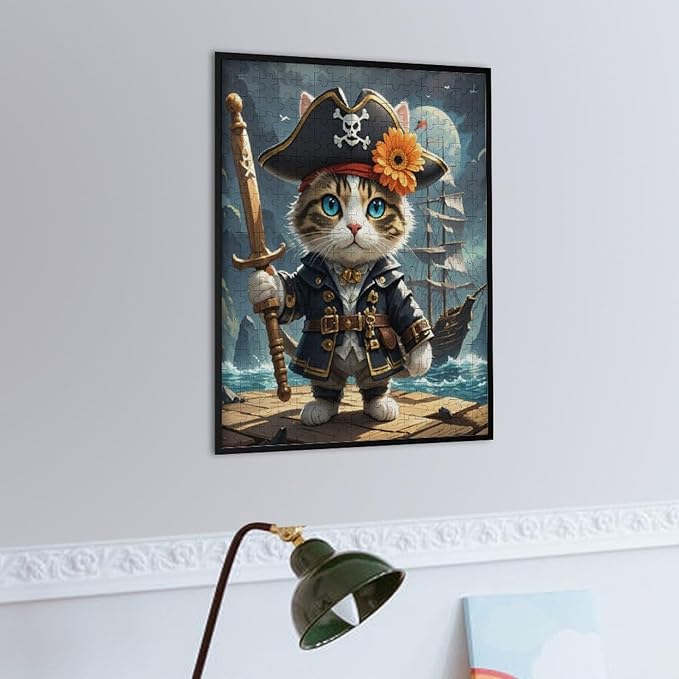Wooden Puzzle - Classic Pirate Cat Leader Jigsaw Puzzles，Wooden Puzzles for Adults 300 Pieces Challenge Puzzles，Educational Games，Family Puzzles，Unique Gifts for Wall Art