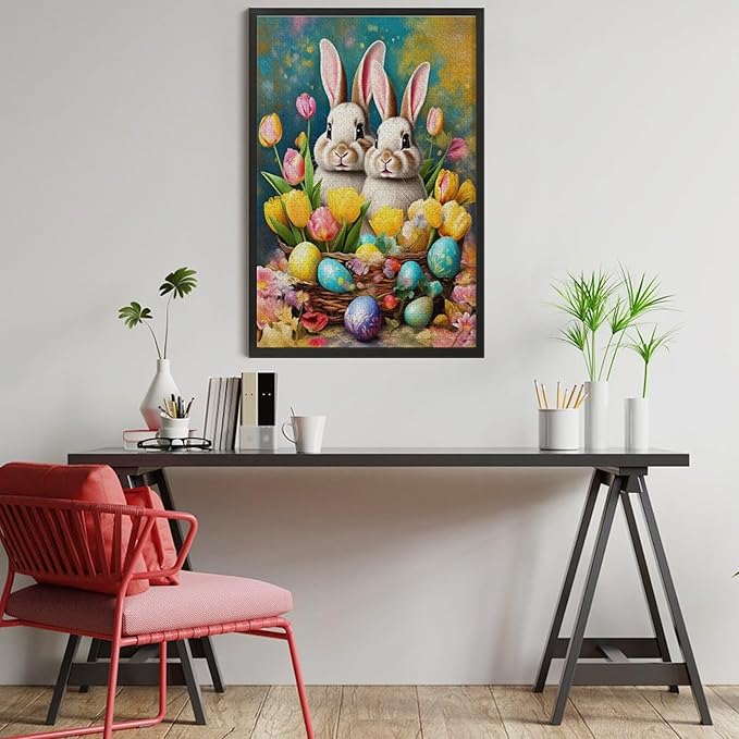 Wooden Puzzle - Easter Tulips Bunny Jigsaw Puzzles，Wooden Puzzles for Adults 1000 Pieces Unique Gifts for Wall Art，Challenge Puzzles，Educational Games，Family Puzzles