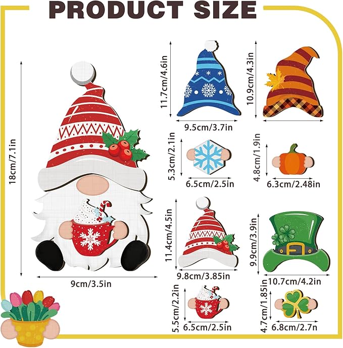 Blulu 32 Pcs Christmas Interchangeable Wooden Gnome Decor DIY Holiday Christmas Seasonal Tiered Tray Decoration Gnomes with Magnet Pieces Welcome Sign for Xmas Holiday Decorations (Cute)