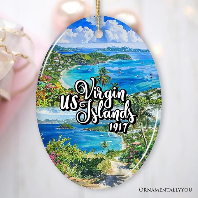 Artistic US Virgin Islands Ornament, Tropical Beach Paradise in Atlantic Ocean Christmas Souvenir (Version 2)