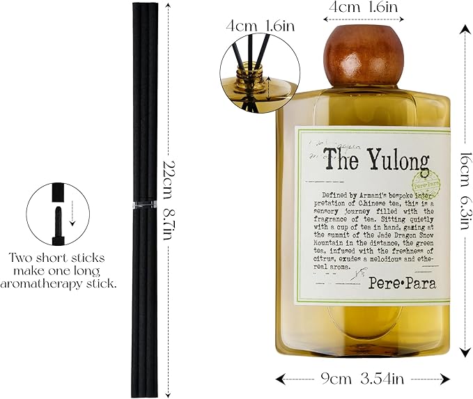 The Yulong Scent Reed Diffuser Refill Set 13.53 fl oz with 6 Sticks, 【Comfortable to Breathe】 Luxury Natural Long Lasting Home Fragrance Oil Air Freshener for Living Room and Office