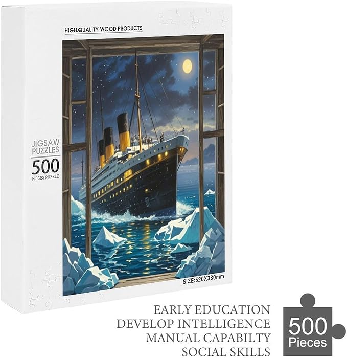 Puzzles for Adults 500 Pieces Wooden Jigsaw Puzzle - Silent Ship Theme Puzzle，Party Games，Family Toys，Educational Puzzles，Stress Relief Wooden Puzzle，Gifts for Family，Colleagues and Friends