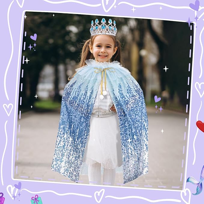 Meland Princess Dress Up for Girls 3-8, 11Pcs Mermaid Cape with Crown, Dress Up Clothes Birthday Gift Toys for Girls Toddlers
