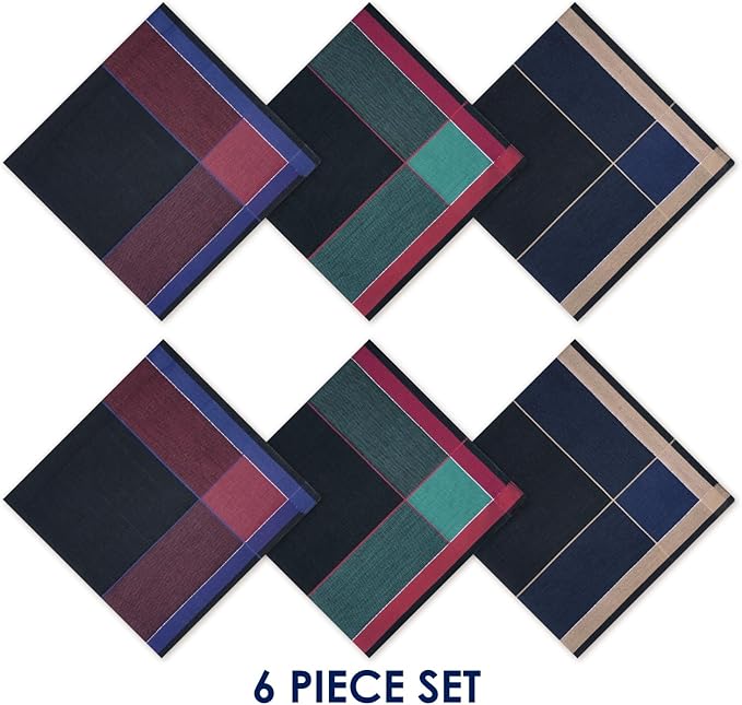 Zenssia Pure Cotton Men's Soft Handkerchiefs Assorted Color Pack of 6 Gift Set