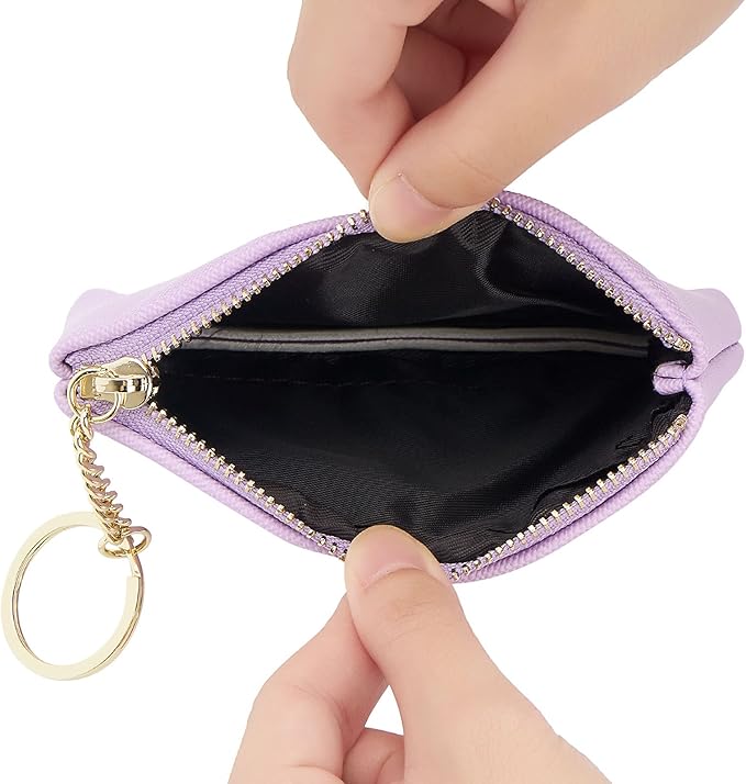 WOZEAH Artificial Leather Coin Purse Change Purse With Key Chain Ring Zipper For Men Women (Lilac)