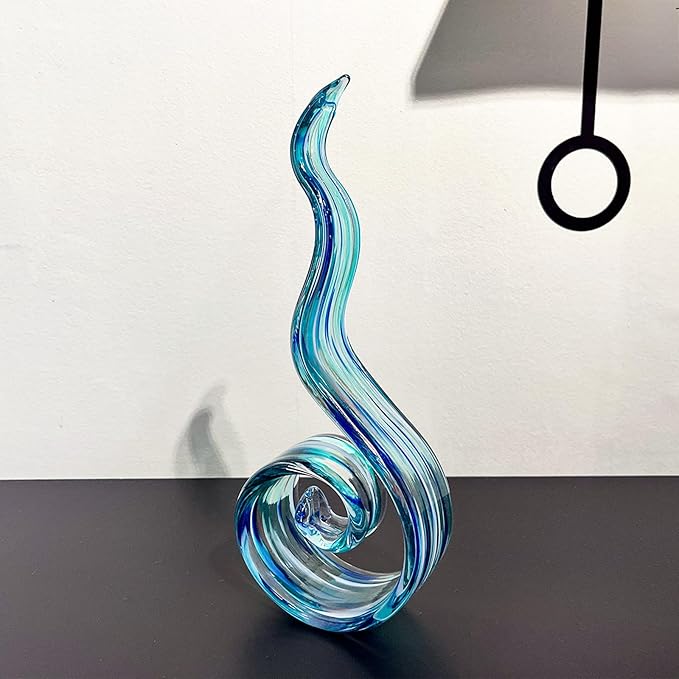 11.4" Tall Hand-Blown Glass Sculpture Murano-Style Sculpture Art Ornament Statue Figurines Home Decor Accent Piece Coastal Ocean Nautical Home Decor,Shelf,TV Stand,Tabletop Centerpieces,Wonderful Gift