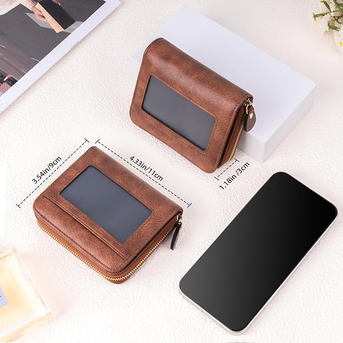 Genuine Small Wallet for Women, Slim RFID Blocking Credit Card Holder with ID Window, Compact Purses for Women with 17 Card Slots