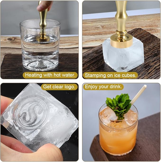 Ice Cube Stamp for Cocktails Ice Stamp Brass Head with Handle, Ice Branding Stamp for Ice Cubes Cocktail Whiskey Drinks Party Wedding Making DIY Crafting (Letter S)