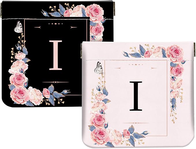 2Pcs Initial Letter PU Leather Small Squeeze Coin Purse Pouch Mini coin Bag Unique And Cute Wallet Cosmetic Bags For Women Girls Men Change Bag Letter I