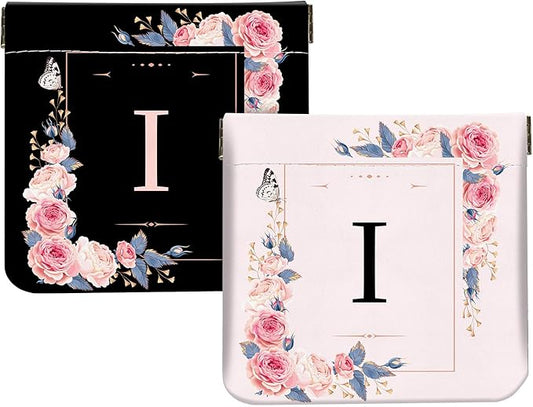 2Pcs Initial Letter PU Leather Small Squeeze Coin Purse Pouch Mini coin Bag Unique And Cute Wallet Cosmetic Bags For Women Girls Men Change Bag Letter I