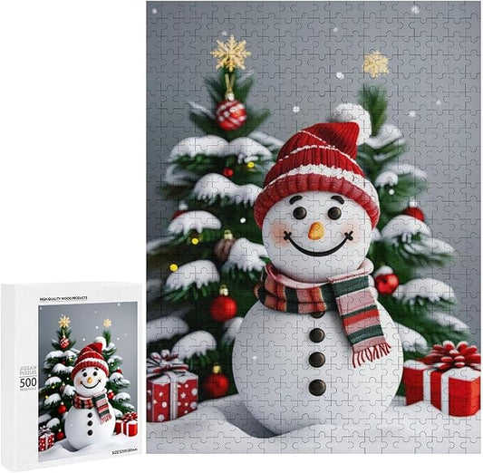 Wooden Puzzles for Adults 500 Pieces, Christmas Winter Snowman, Each Piece is Unique and Perfectly Put Together, are Special Home Decorations, Fun Puzzles, Party Games, Family Toys