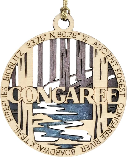 Congaree National Park Handcrafted Wood Ornament - 3" Laser Cut Christmas Decoration with Ancient Forest Scene
