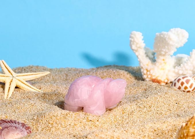 DUQGUHO 2" Travel Turtle Gift Decor Crystals Figurines Rose Quartz Crystal Best Turtles Travels Gifts for Women Traveling Travelers Cute Decorations