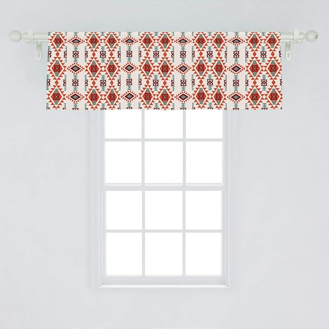 Ambesonne Southwestern Window Valance, Folkloric Aztec Triangle Ornament Tribe and Culture, Curtain Valance for Kitchen Bedroom Decor with Rod Pocket, 54" X 18", Brown Seafoam