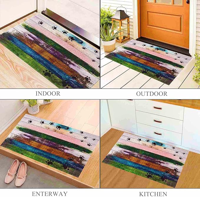 Darkyazi 23.6" x 35.4" Colorful Doormats Entrance Front Door Rug Funny Outdoors/Indoor/Bathroom/Kitchen/Bedroom/Entryway Floor Mats，Non-Slip Polyvinyl Chloride (Dog paw Print-2)