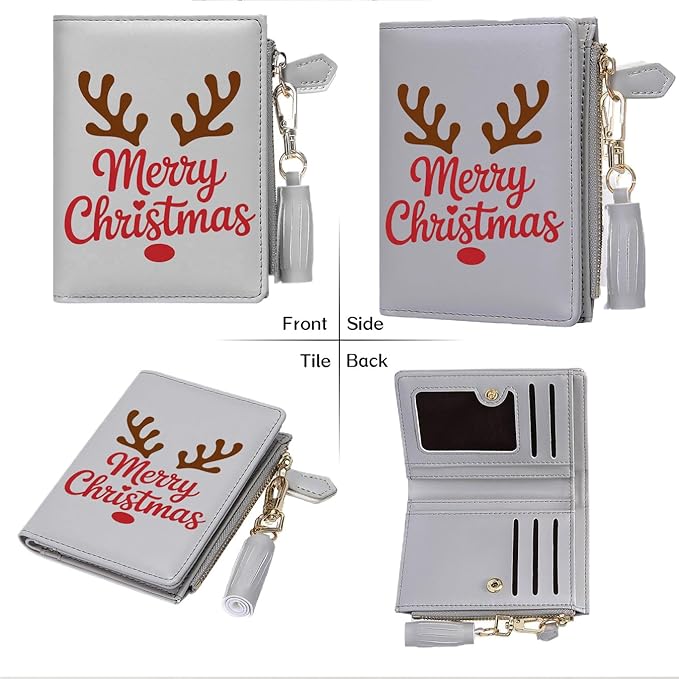 GEEAD Custom Design Small Wallets for Women Bifold Slim Coin Purse Zipper ID Card Holder for Christmas