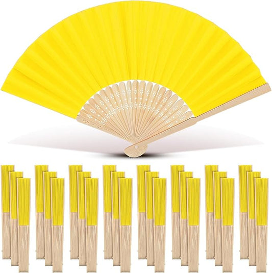 Yinkin 24 Pack Folding Fans Bamboo Handheld Folded Craft Hand Japanese Chinese Fans for Weddings Bridal Dancing Church DIY Decoration Women Gift Party Favors (Lemon Yellow)