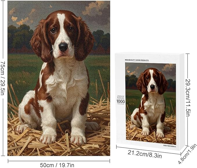 Wooden Puzzle 1000 Pieces - English Springer Spaniel Puppy Dog Puppy Dogs Puppies Jigsaw Puzzles， Exquisite Art Design，for Puzzles Challengers and Enthusiasts，Puzzle Games for Children and Adults