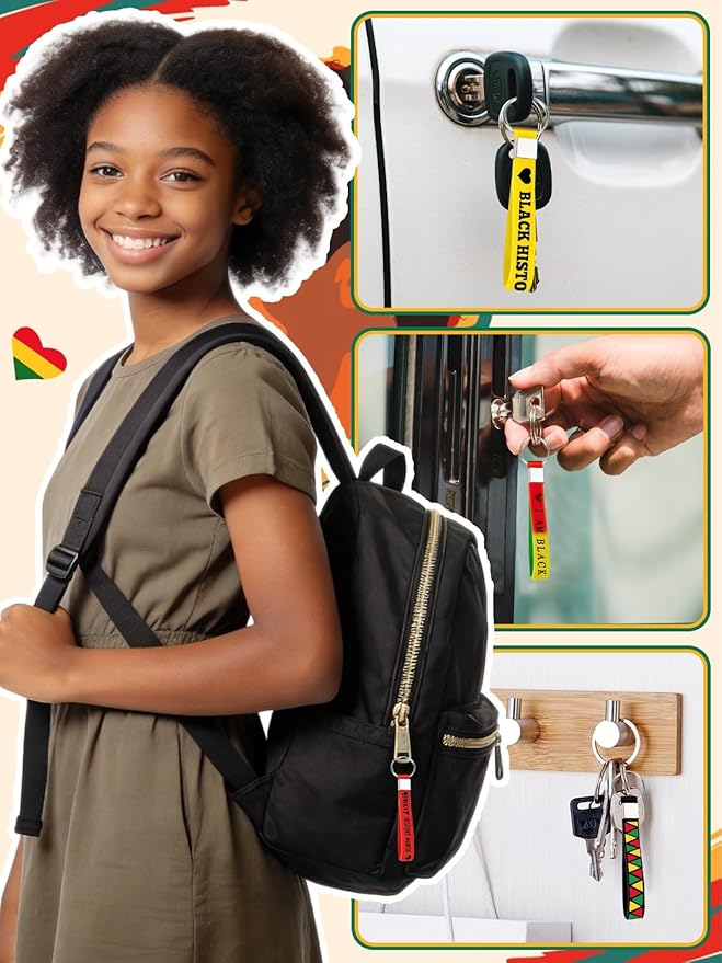 36Pcs Black History Month Gifts Bulk 6 Designs Keychains for Black History Month Celebrations Freedom Day Office Patriotic Party Favors Gift Bag Fillers
