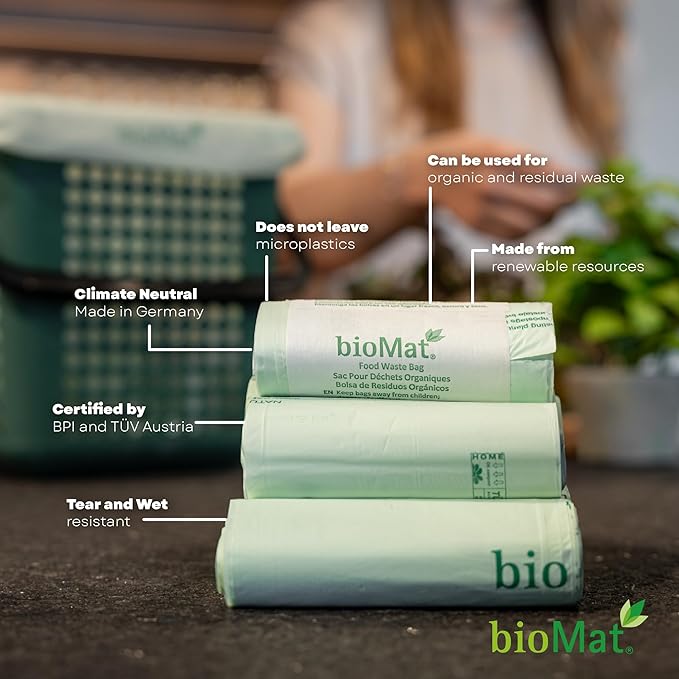 bioMat 13 Gallon Compostable Trash Bags, 50 Count, Tall Kitchen Compost bags for Food Waste, BPI ASTM D6400 and CMA Certified Kitchen Food Scrap Waste Bags