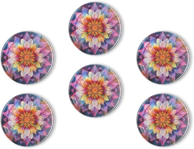 Fridge Magnets 6 Pcs Spiritual Print of Mandala Flower Round Strong Magnetic Glass Small Refrigerator Magnet,Home Decoration for Office Whiteboards,Classrooms,Cabinet and Dishwasher