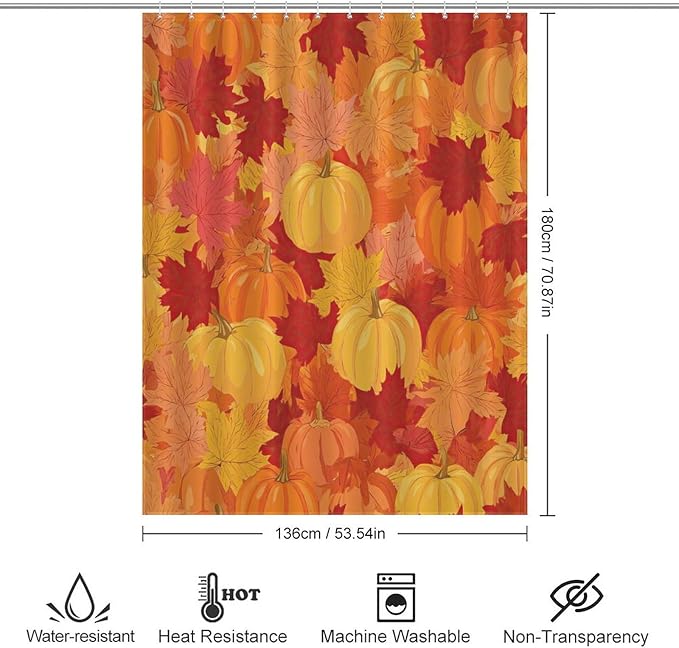 Autumn Pumpkins Fall Thanksgiving Shower Curtain Waterproof Washable Fabric Bathroom Shower Curtains for Bathroom Decorations Home Indoor Decor 53x72Inch