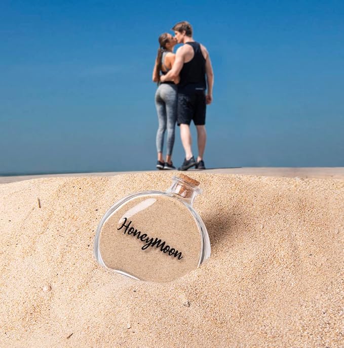 Honeymoon Sand Keepsake Jar, Bridal Shower, Wedding, Engagement, Honeymoon, Travel Gift for Couples, Newlywed, Fiance(Gift Box Includes) - 100ml Round Shape Glass