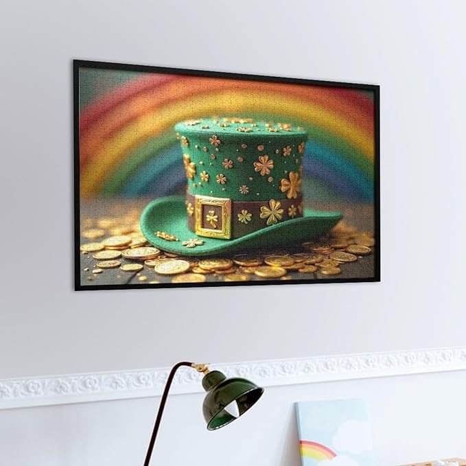 Wooden Puzzle - St Patrick's Day Hat Wooden Puzzles for Adults 1000 Pieces Challenge Puzzles，Educational Games，Family Puzzles，Unique Gifts for Wall Art ，Funny Puzzles