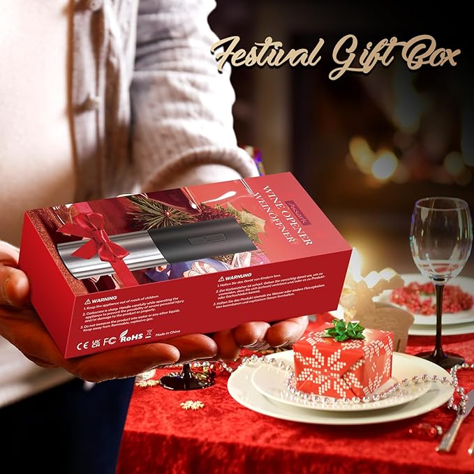 Electric Wine Opener, Automatic Electric Wine Bottle Corkscrew Opener with Foil Cutter Aerator Pourer Vacuum Stopper, Rechargeable Wine Opener Set, Gift For Christmas New Year Housewarming Birthday