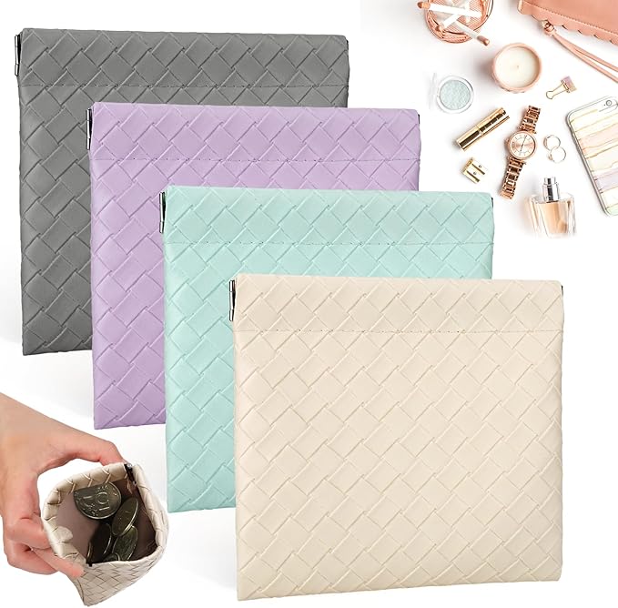 BUSOHA 4 PCS Small Makeup Bag for Purse - Mini Portable Cosmetic Bags for Women, Weave Coin Purse Lipstick Cosmetic Accessories Organizer, Small Travel Kit Storage Pouch