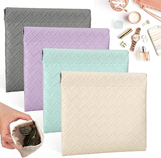 BUSOHA 4 PCS Small Makeup Bag for Purse - Mini Portable Cosmetic Bags for Women, Weave Coin Purse Lipstick Cosmetic Accessories Organizer, Small Travel Kit Storage Pouch