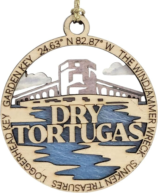Dry Tortugas National Park Wood Christmas Decoration, Garden Key Fort Jefferson Ornament - 3" Laser Cut with Park Scene