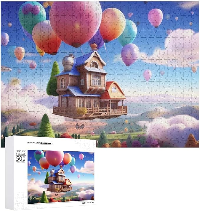 Wooden Puzzle - Floating House Jigsaw Puzzles，Wooden Puzzles for Adults 500 Pieces Challenge Puzzles，Educational Games，Family Puzzles，Unique Gifts for Wall Art,Funnny Puzzles